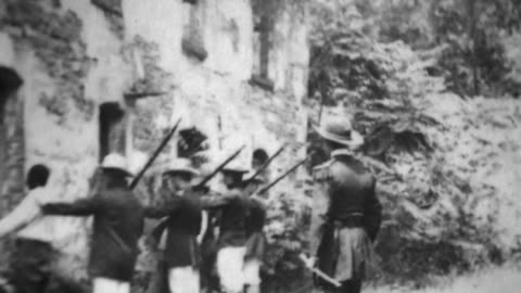 Spanish Soldiers Handling Captured Cuban Insurgents (1898 Original Black & White Film)