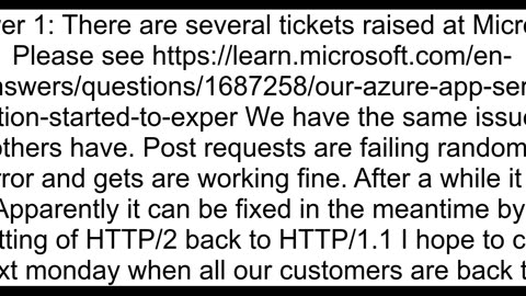 ASPNET Core Web API on Azure App Service POST and PUT requests failing 500 for a short period