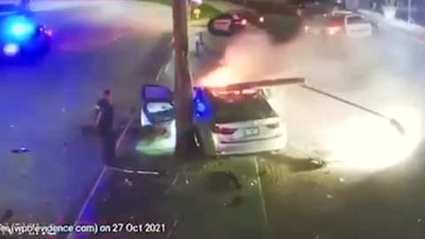 West Palm Beach Police shared video showing the moment a speeding driver crashed into a pole