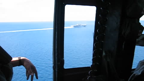 Flying in a UH-1Y Venom about to land on the USS ESSEX
