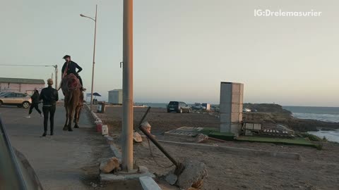 Woman on camel at beach