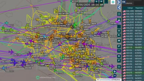 Past 48hrs of Phoenix Arizona AIrplane Traffico Time Lapsed with Audio - August 6th 2024 -