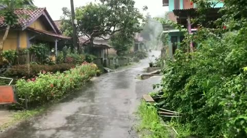 heavy rain and powerful thunder in hilly village life | rain and Thunder sounds for sleeping