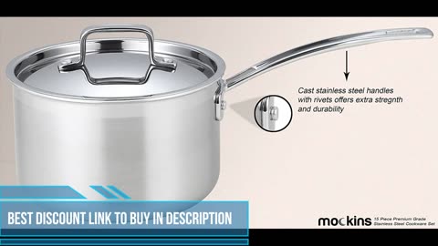 mockins 15 Piece Premium Grade Stainless Steel Cookware Set