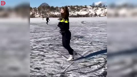 Police does trick on ice skates