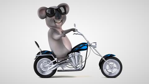 3D koala bear driving a motorbike