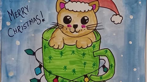 Cute Cat Drawing | Christmas Drawing For Kids | Christmas Drawing