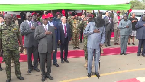 South Sudan President Selva Kiir urinating on himself in a public ceremony