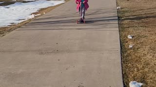 Kids Riding Scooters Downhill Wreck Simultaneously