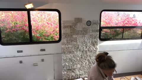 Time Lapse of Airstone Installation In A Camper To Create A Fireplace Feature Wall