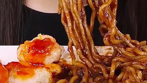 Black Bean Noodles Jjajangmyeon, Spicy Chili Shrimps #zoeyasmr #zoeymukbang #bigbites #mukbang #asmr