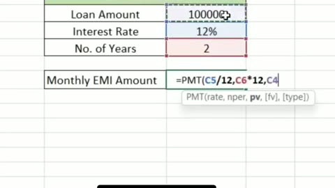 EMI calculator in Excel