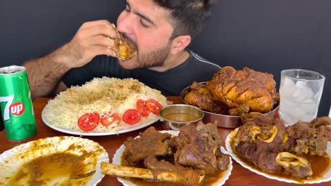 ASMR EATING SPICY WHOLE CHICKEN CURRY+SPICY MUTTON CURRY+WHITE RICE+GREEN CHILLI || MUKBANG-14