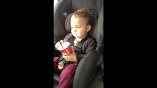 Baby loses his mind over whipped cream