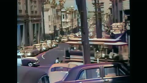 Downtown San Francisco 1950s in color [60fps, Remastered] w_sound design added