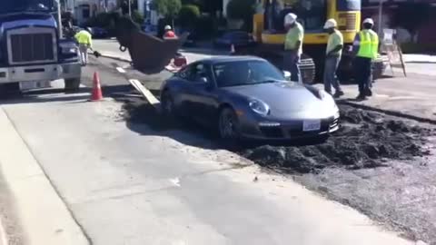 Porsche Stuck in Wet Cement