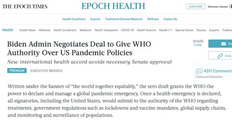 Great Reset | Biden Admin Negotiates Deal to Give WHO Authority Over US Pandemic Policies