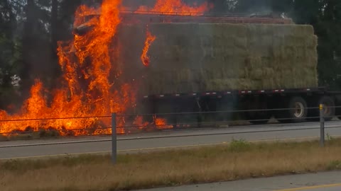 Hay Semi Fire Hwy 99 Southbound Surrey, B.C.