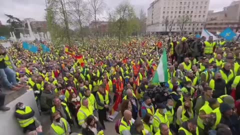Madrid Spain Thousands of Truck Drivers Strike Demonstrate Against Rising Fuel Prices