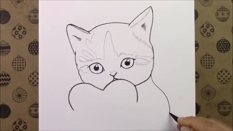 Easy How To Draw Cat Holding Heart Step by Step, Pencil Charcoal Drawings Easy