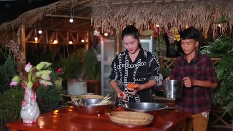 Harvest Lotus root and pick fruit for cooking