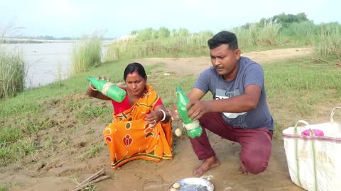 Fishing Video || Village boy and girl is fishing in the river using bottles || Hook fishing