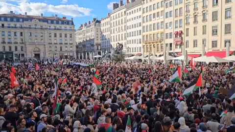 Massive pro-Palestine protest in Lyon, France.