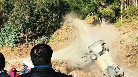 The moment that rally car goes wrong and flips over