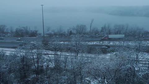 Drone Captures Snow-Covered Streets During Winter in Canada