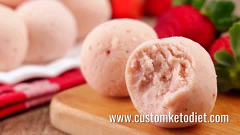 Keto Strawberry Cheesecake Fat Bombs - Recipe and Nutritional Information in the Description #keto