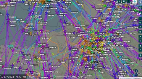 Paris France Air Traffic Time Lapsed - May 17th 2024