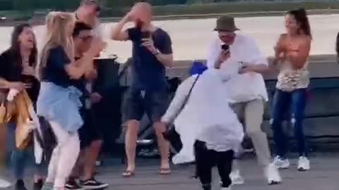 A group of people danced