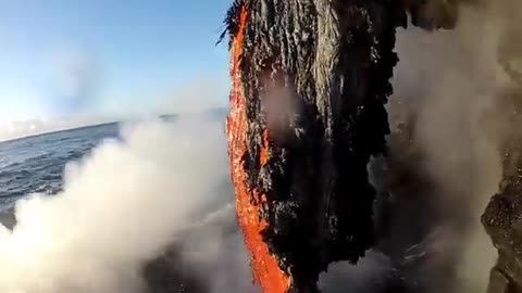 Amazing closeup footage of Lava entering the ocean/Surprised place