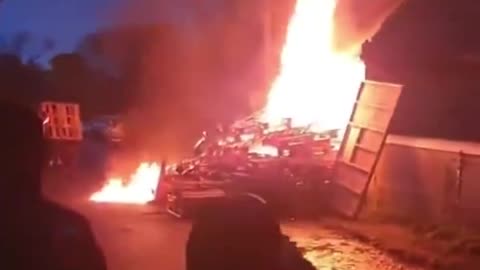Locals have lit building on fire NewtownMountKennedy, Ireland which was set to