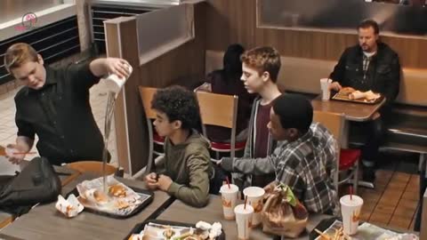 Teens Mock Boy at Burger King, Didn't See The Man On The Bench.