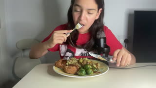 Chicken Kiev, Mash potatoes and Brussel sprouts mukbang