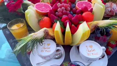 #fresh #fruit Eating by the #romantic #pool 🍉🍌🍊🥑