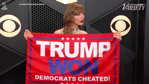 TAYLOR SWIFT with TRUMP WON (Democrats Cheated!) SIGN > Singer endorses Trump!