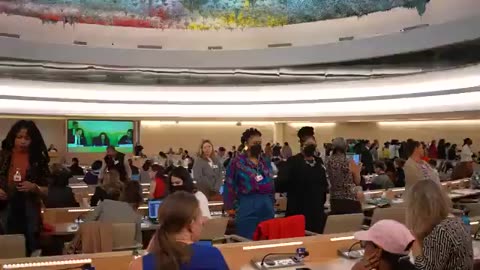 Participants turns their backs during US Ambassador speech at UN as a soldiarity for Palestine