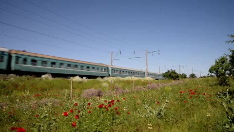 USSR passenger train in Modern Kazakhstan.