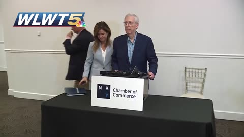 U.S. Senate Minority leader Mitch McConnell freezes for the second time while speaking to the press.