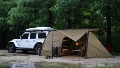 solo camping in heavy rain - Adventure camping in a tent on a flooded floor , ASMR