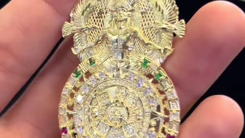 Real Gold Aztec Calendar & Eagle Warrior Pendant