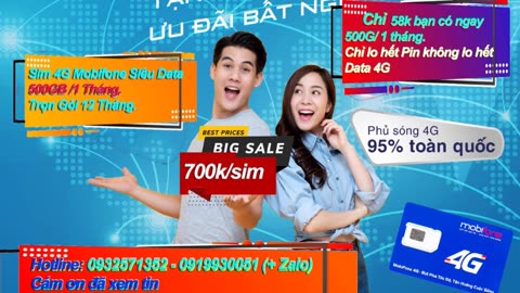 Sim 4G Siêu giảm giá 50%. 500GB/1Tháng. Trọn Gói 12 Tháng Hotline: 0932571352