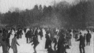 Skating On Lake, Central Park (1902 Original Black & White Film)