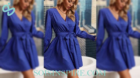 Polka Dot Tie Front Smocked Long Sleeve Dress #polkadotdress #vintagedress #dress #fashiondress