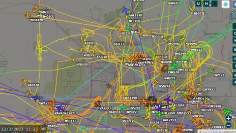 Central Phoenix Arizona Air Plane Tracking Time Lapsed for night of Dec 2nd 2023 -