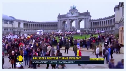 Thousands stage protest in Brussels over covid-19 restrictions; police fire water canon, tear gas