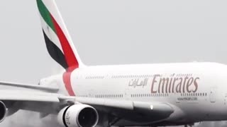 Emirates A380 SPLASH Down - Soaking Wet Runway! #shorts