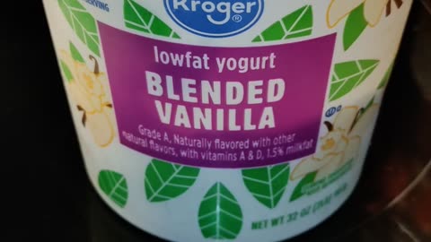 Eating Kroger Blended Vanilla Lowfat Yogurt, Dbn, MI, 9/21/23